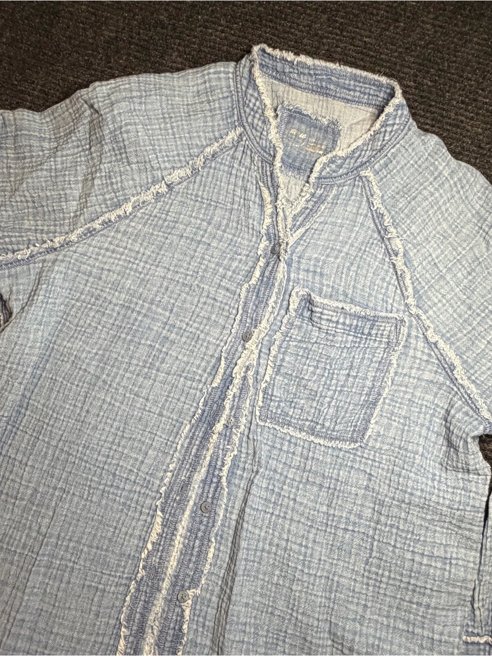 Light Blue women’s Button-Up Shirt with Frayed Detail